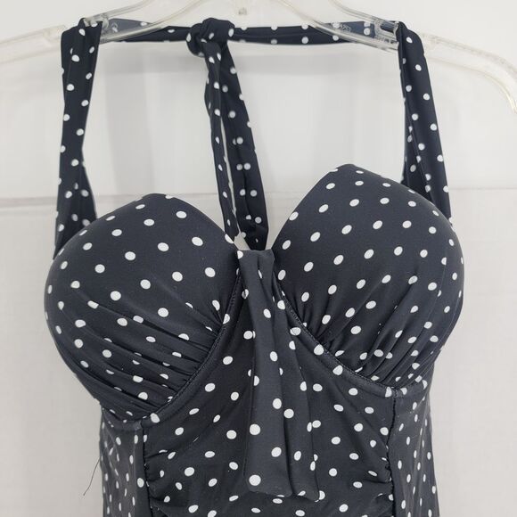 I Love My Curves Black white Polka Dots Halter One Piece Swim Suit Sz 16 NWT - Picture 4 of 7